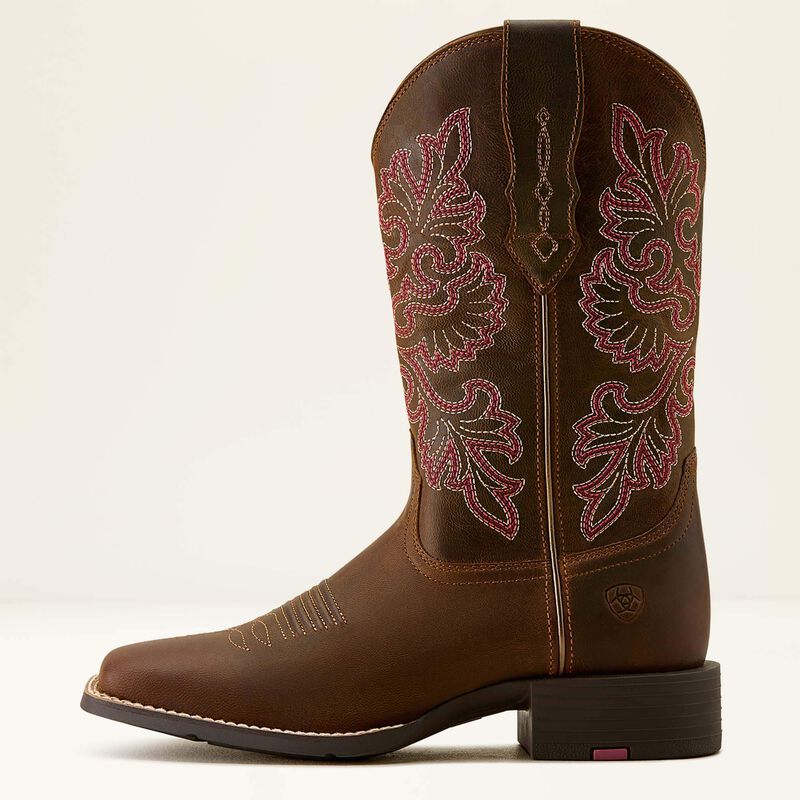 Ariat WMS Round Up StretchFit Wide Sweare Toe Western Boot Sassy Brown- 10064078