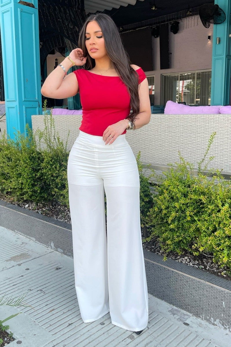 Red Short Sleeve Off Shoulder Top 9300