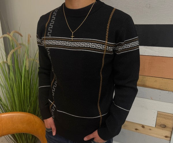 Albany Men's Black Swirl Crewneck 41607B