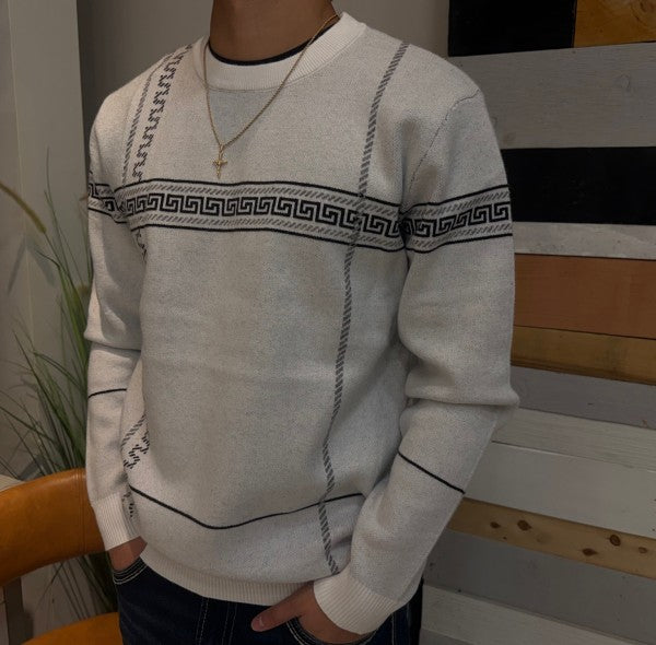 Albany Men's White Swirl Crewneck 41607W