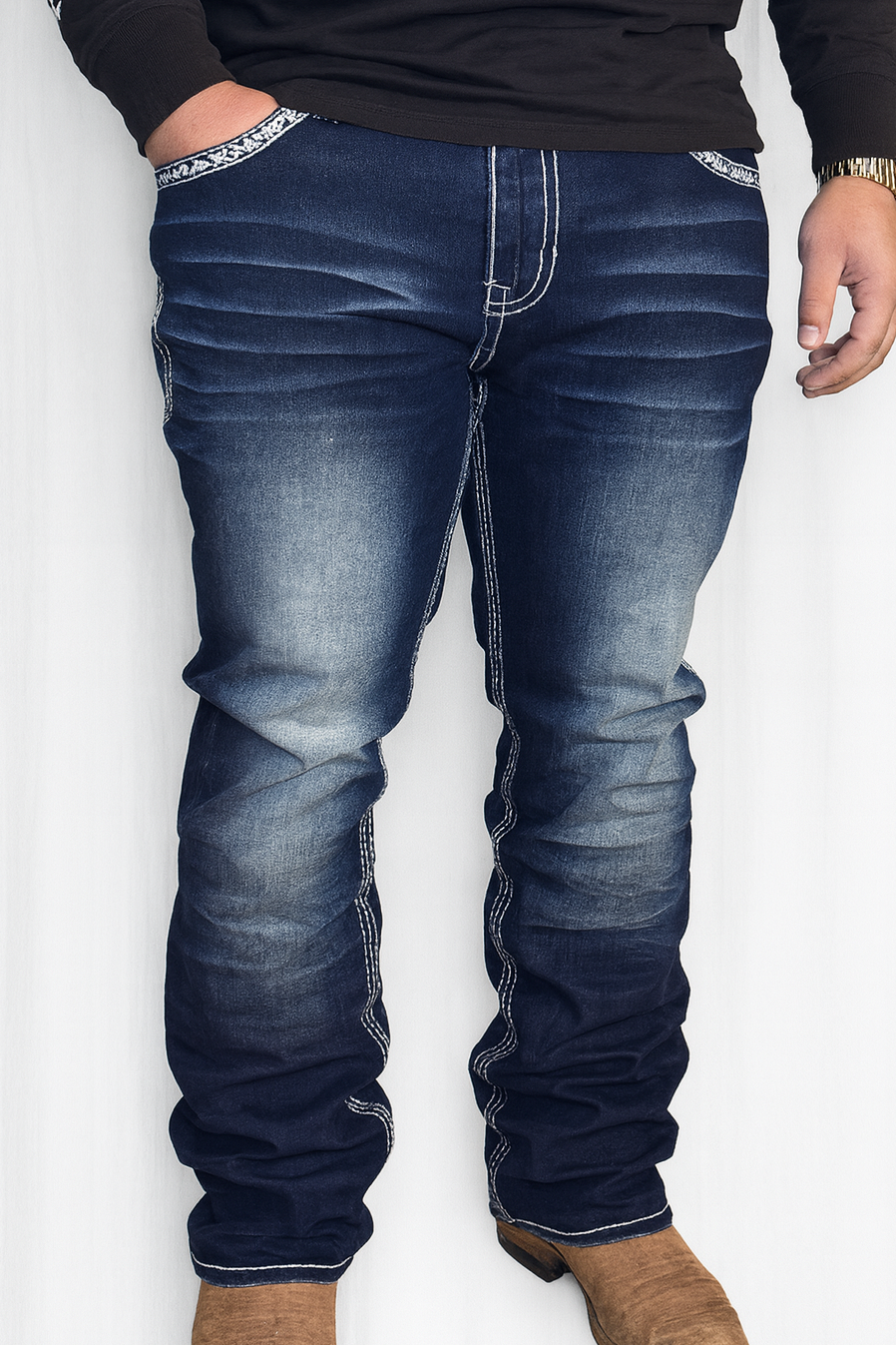 Men's Straight Medium Blue Jeans- Y1291-B-Straight-32L